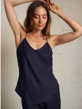 Perfectwhitetee Navy Linda 100% Tencel Bias Cut Cami Top Size: M